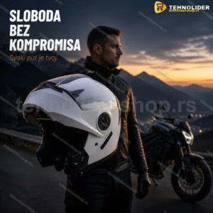 Flip-up moto kaciga bela sa integrisanim naočarima