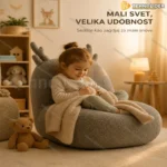 Foteljica jelen za decu od bukle tkanine — siva