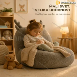 Foteljica jelen za decu od bukle tkanine — siva