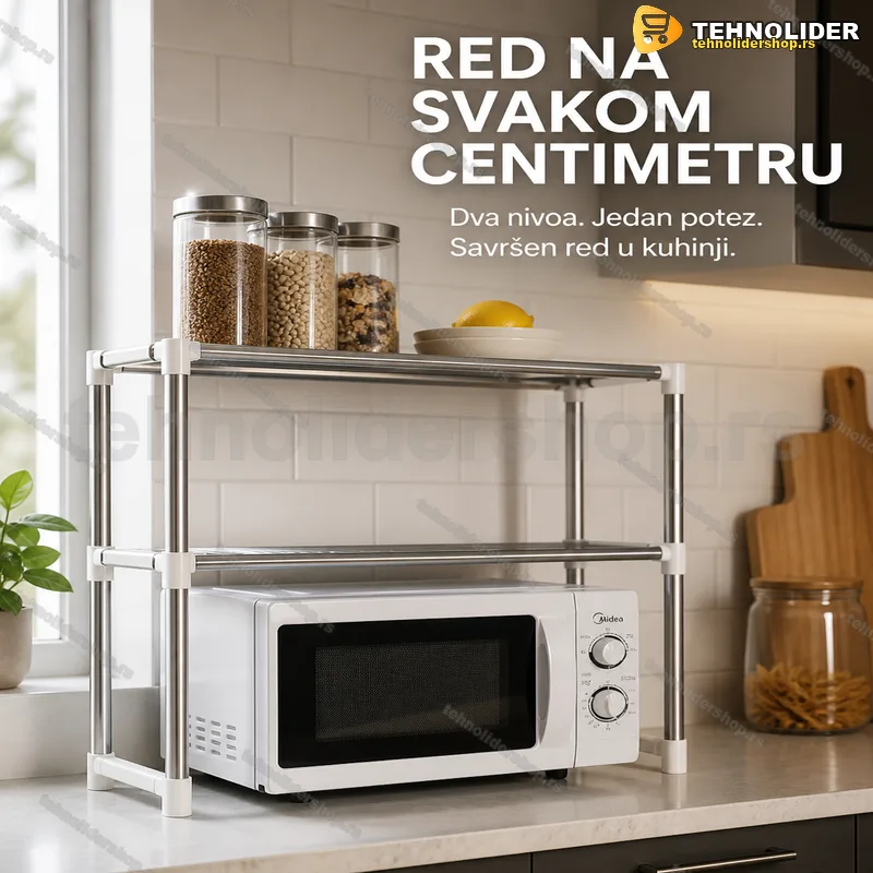 Inox polica na dva nivoa za prostor iznad mikrotalasne Inox polica na dva nivoa za prostor iznad mikrotalasne