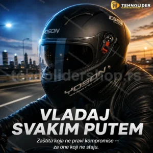 Integralna moto kaciga YOSON GS Energy sa duplim vizirom, mat crna