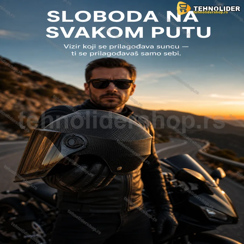 Kaciga za motor karbon dezen sa foto-grej vizirom Kaciga za motor karbon dezen sa foto-grej vizirom