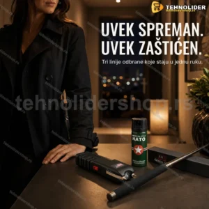 Komplet za samoodbranu 3u1 — elektrošoker, sprej i palica