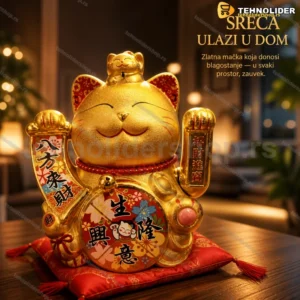 Maneki-neko figura — zlatna mačka koja maše na baterije