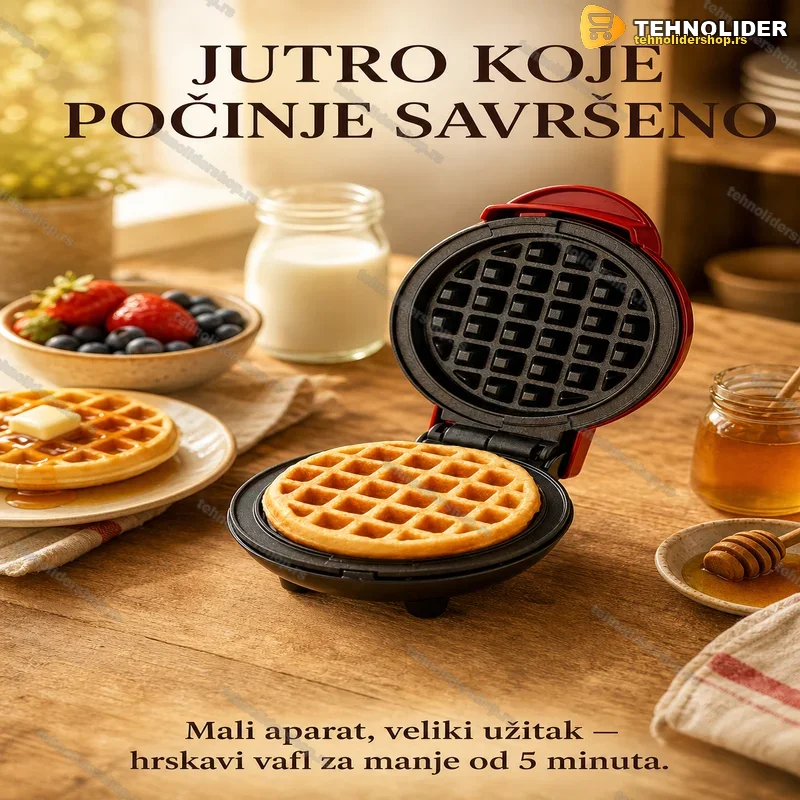 Mini Aparat za Vafle – Nelepljiva Ploča, 350W, Crveni Mini Aparat za Vafle – Nelepljiva Ploča, 350W, Crveni