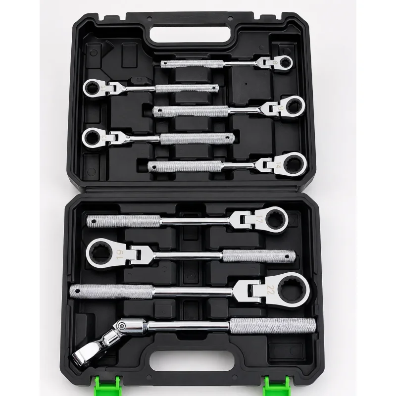 Okasti ključevi sa čegrtaljkom 8-24 mm, set 9 komada Cr-V okasti ključevi sa čegrtaljkom - prednja strana