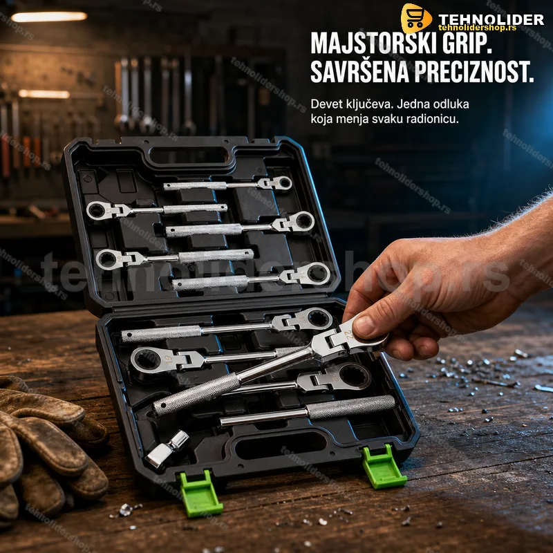 Okasti ključevi sa čegrtaljkom 8-24 mm, set 9 komada Cr-V Okasti ključevi sa čegrtaljkom 8-24 mm, set 9 komada Cr-V
