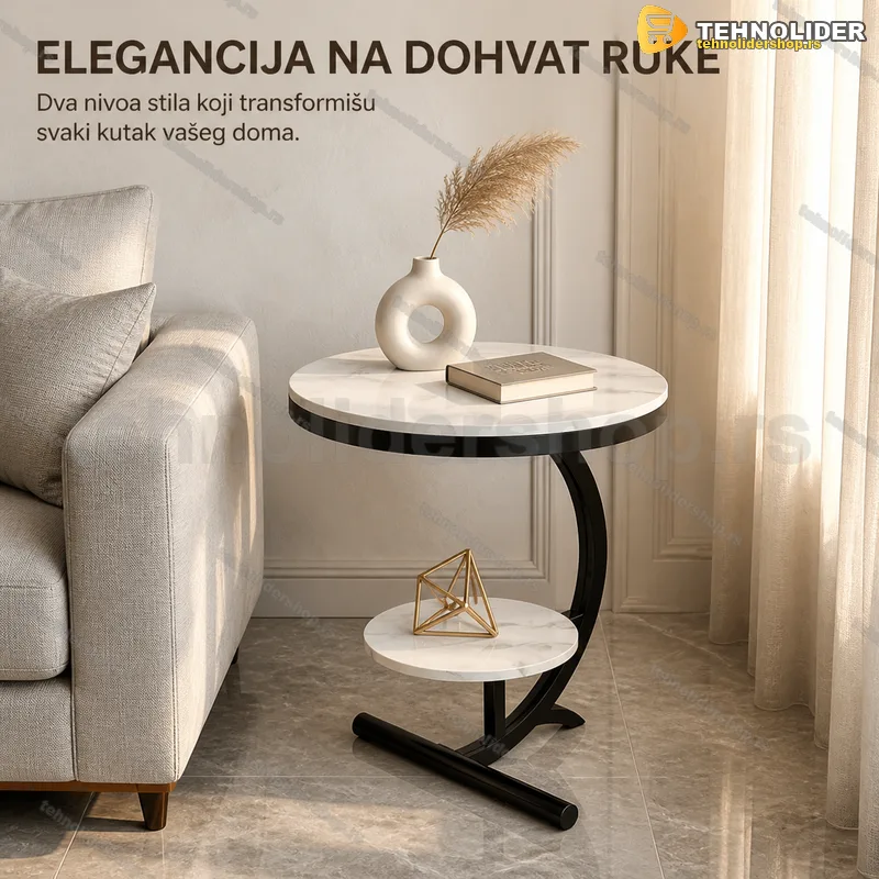 Okrugli pomoćni stočić beli dvonivo mermer 62×40×30 cm Okrugli pomoćni stočić beli dvonivo mermer 62×40×30 cm