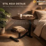 Okrugli pomoćni stočić sa dva nivoa, braon mermer 62×40×30 cm