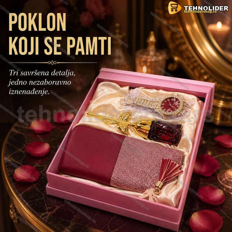 Poklon set za žene 3u1 — sat, parfem i novčanik u kutiji Poklon set za žene 3u1 — sat, parfem i novčanik u kutiji