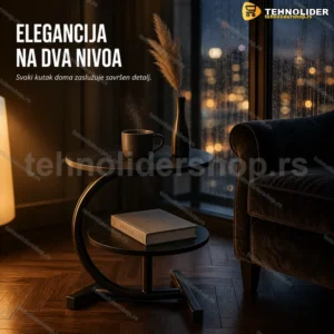 Pomoćni stočić sa dva nivoa — crni mermer 62×40×30 cm