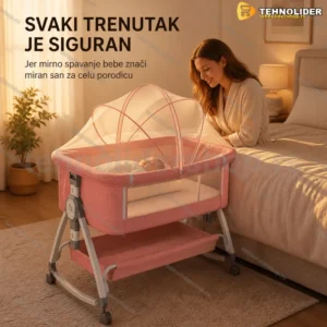 Prenosivi roza krevetac za bebe 6u1 sa točkovima