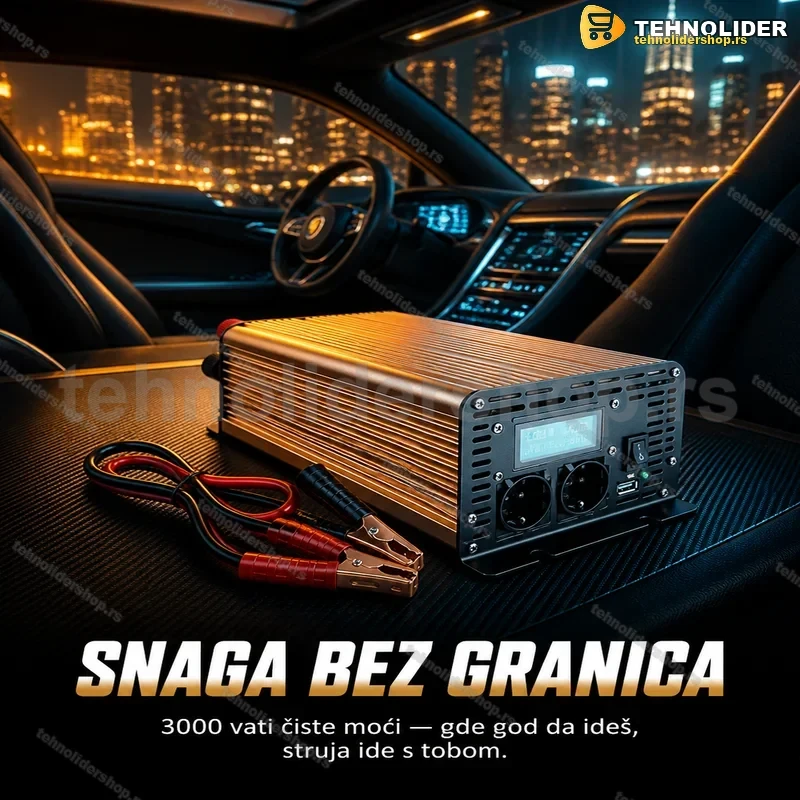 Pretvarač Napona 12V 220V 3000W sa LCD Displejom — Novi Model Pretvarač Napona 12V 220V 3000W sa LCD Displejom — Novi Model