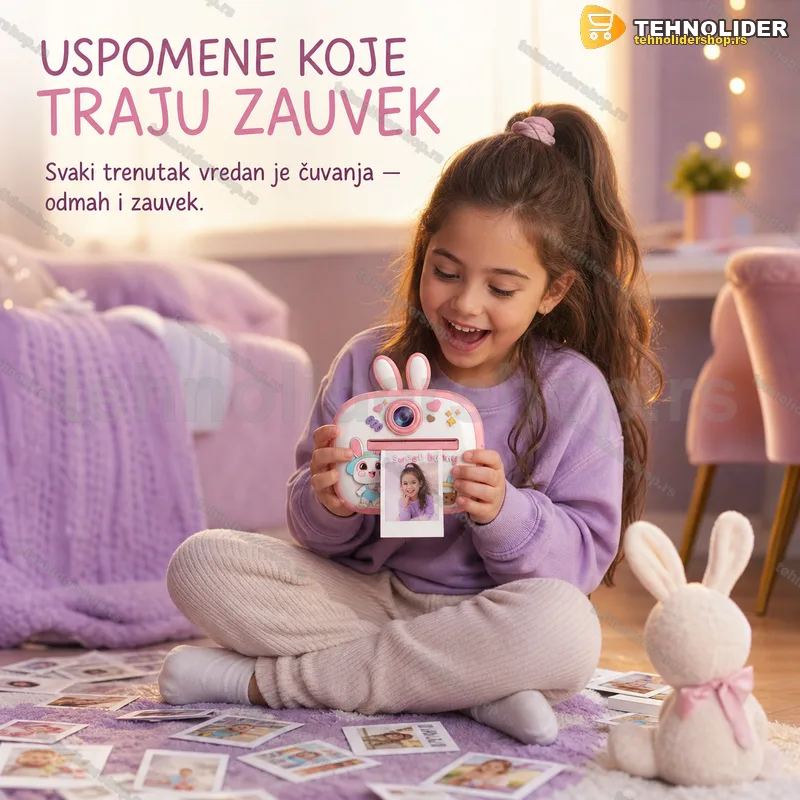 Roze fotoaparat sa štampačem za decu — motiv zeke Roze fotoaparat sa štampačem za decu — motiv zeke