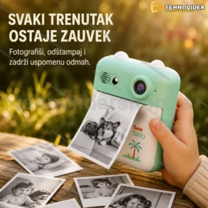 Dečji fotoaparat sa štampačem 24MP — motiv dinosaurusa tirkizni