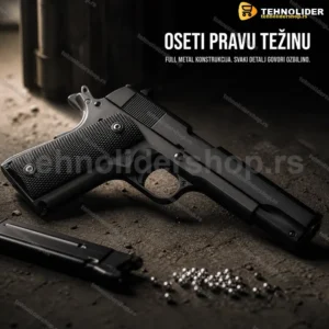 Replika pištolja Kolt 1911 — full metal airsoft, crne korice
