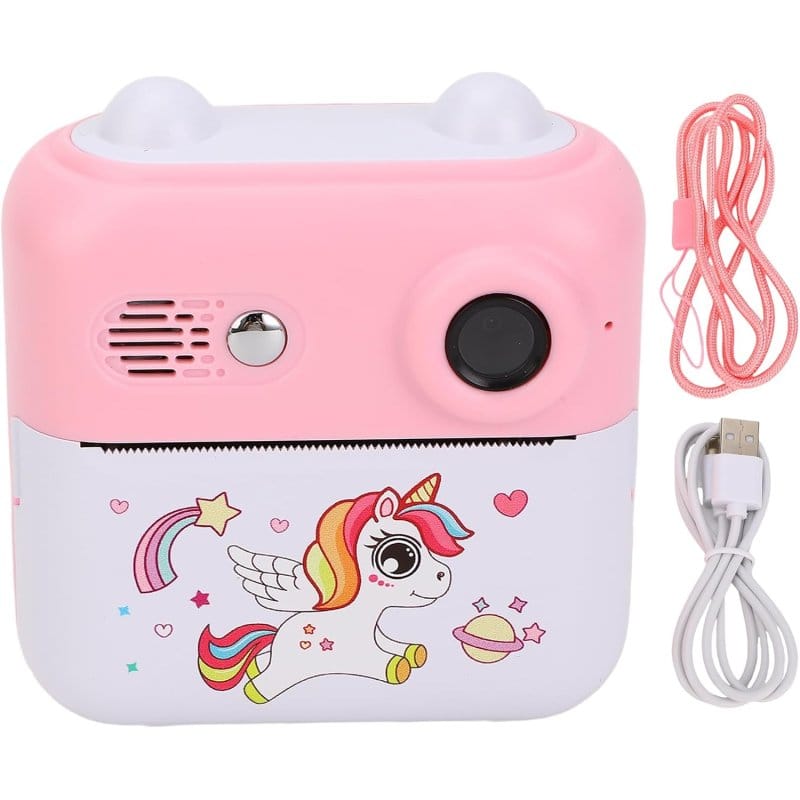 Roze instant kamera za decu s motivom jednoroga — 24MP dečja instant kamera jednorog - u upotrebi