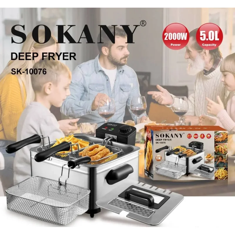 Sokany friteza na ulje 5 L — nerđajući čelik friteza na ulje 5 L - prednja strana
