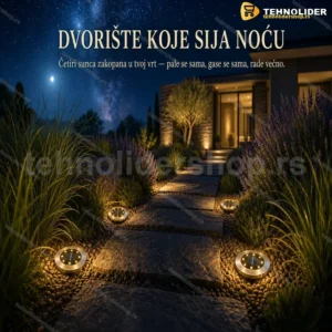 Solarne Podne LED Lampe za Dvorište – Set 4 kom, Inox, Automatsko Paljenje