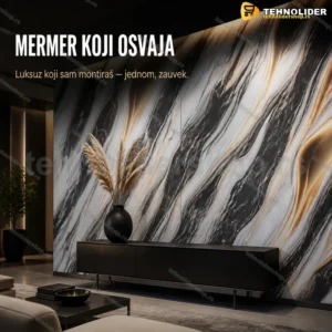 3D zidne obloge zlatne crno-beli mermer 60x60 cm, 12 kom