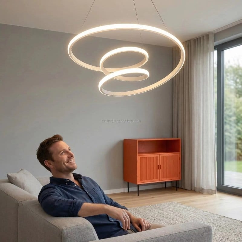 Aluminijumski spiralni LED luster sa daljinskim upravljačem spiralni LED luster - u upotrebi