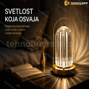 Andowl Crystal LED Gold stona lampa fenjer sa staklenom kupolom