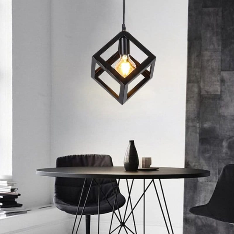 Crna kockasta viseća lampa 16×28 cm, grlo E27 kockasta viseća lampa - detalji