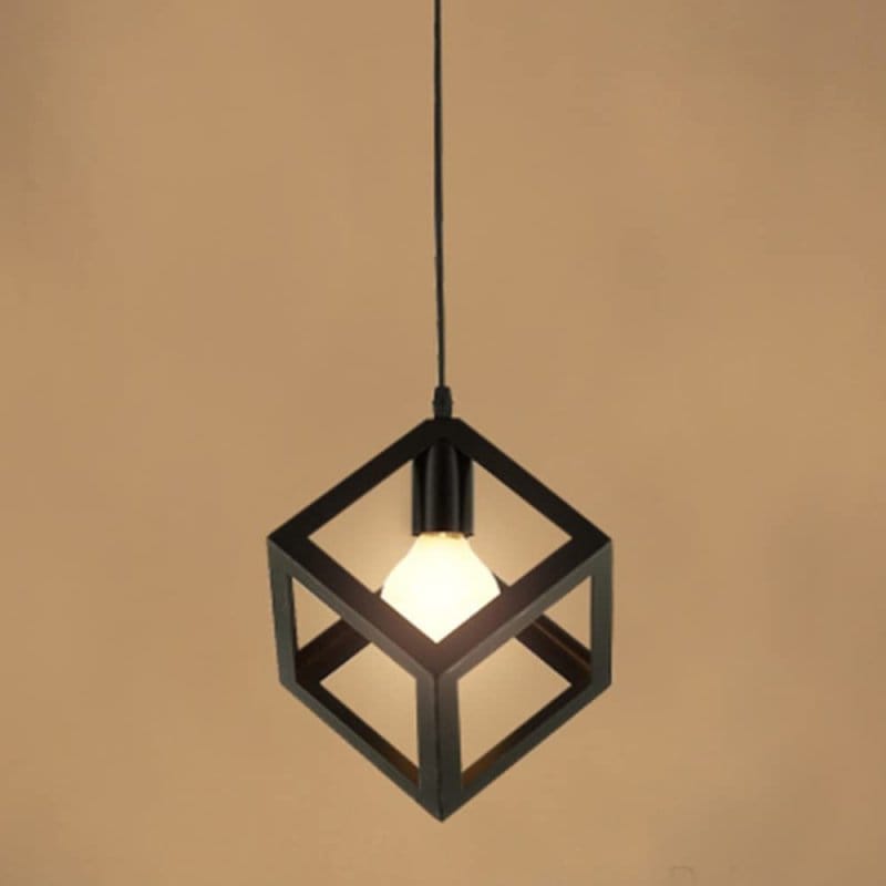 Crna kockasta viseća lampa 16×28 cm, grlo E27 kockasta viseća lampa - prednja strana