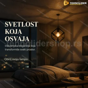 Crna kockasta viseća lampa 16×28 cm, grlo E27