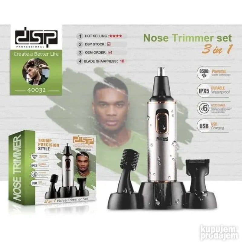 DSP 40032 trimer set 3u1 — nos, uši i zulufi trimer set 3u1 - u upotrebi