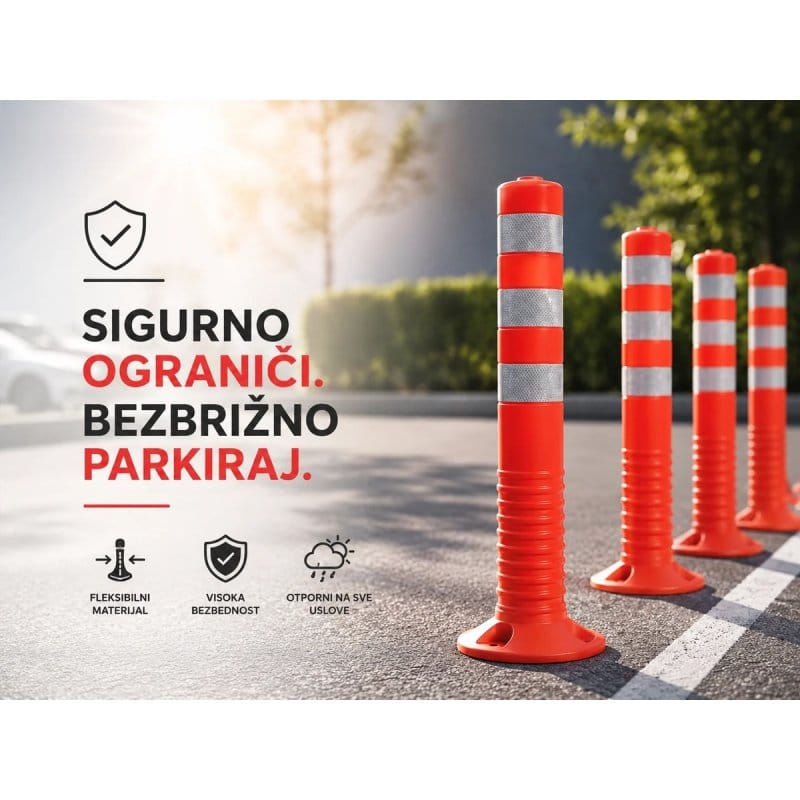 Fleksibilni PVC parking stubić 65 cm sa reflektujućim trakama parking stubić - u upotrebi