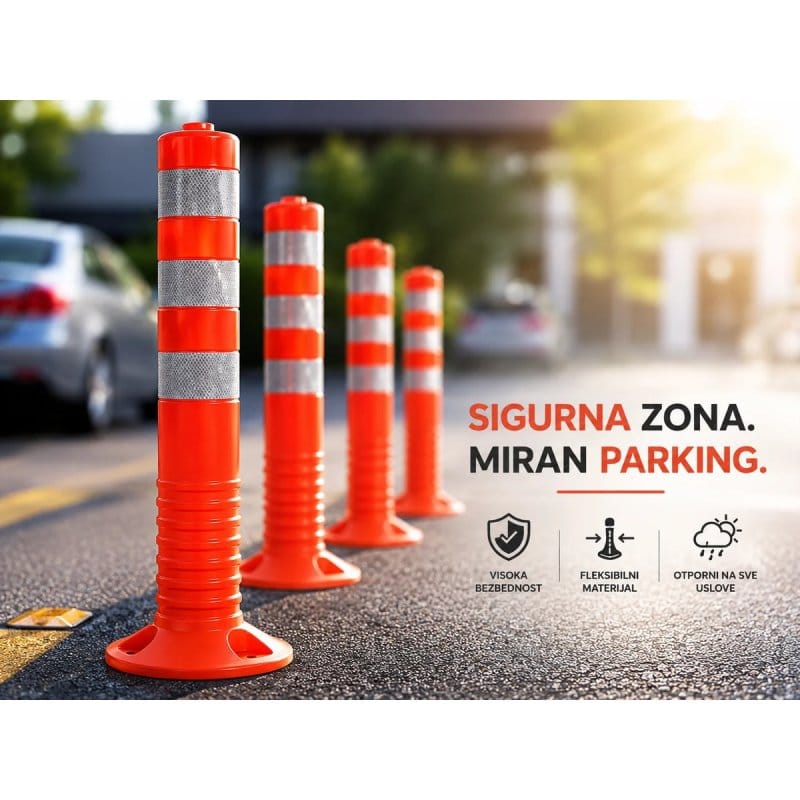 Fleksibilni PVC parking stubić 65 cm sa reflektujućim trakama parking stubić - prednja strana