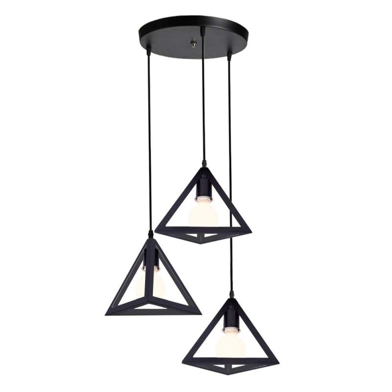 iDEGU Crni trougaoni luster sa 3 žičana abažura E27 25 cm trougaoni luster - prednja strana
