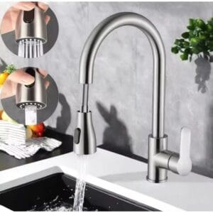 Inox kuhinjska slavina sa izvlačivim tušem i 2 mlaza