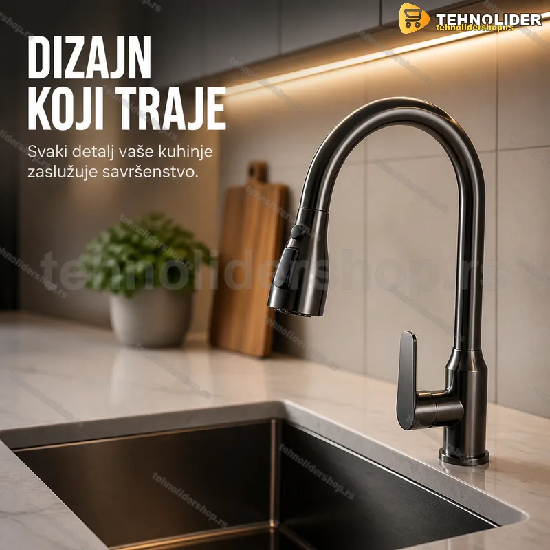 Kuhinjska slavina gunmetal sa izvlačivom tušem — tamno siva Kuhinjska slavina gunmetal sa izvlačivom tušem — tamno siva