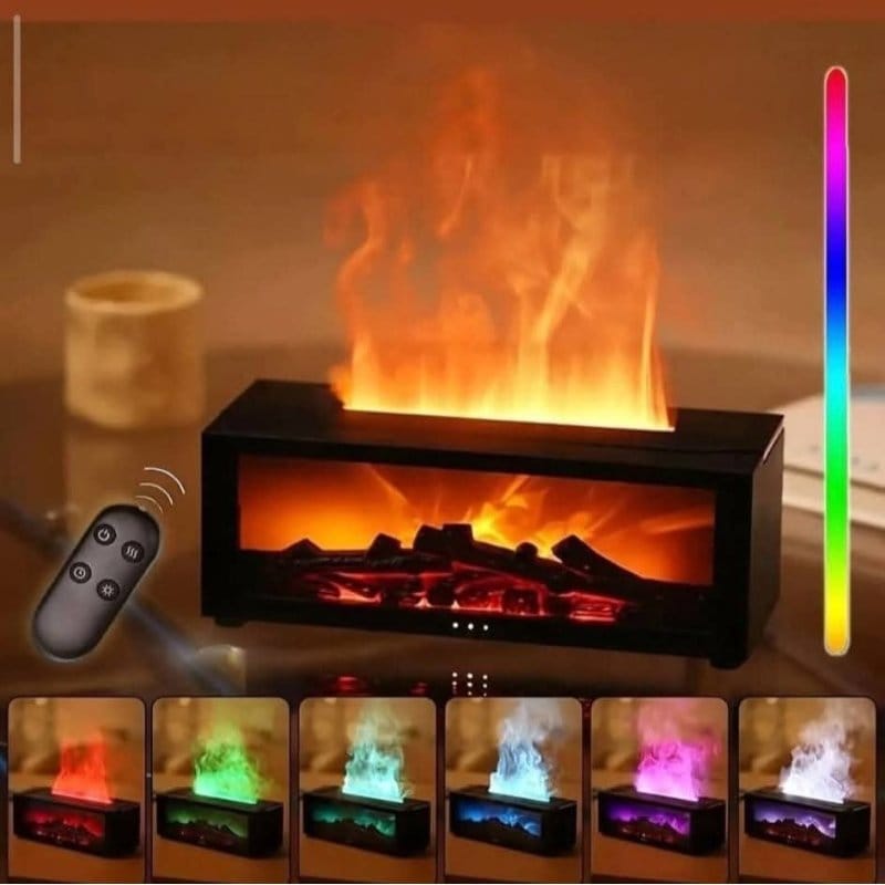 LED kamin aroma difuzer i ovlaživač sa RGB efektom plamena aroma difuzer kamin - prednja strana