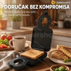 Multifunkcionalni aparat za sendviče i vafle sa zamenljivim pločama 1200 W