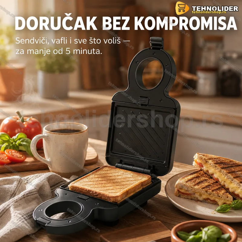 Multifunkcionalni aparat za sendviče i vafle sa zamenljivim pločama 1200 W Multifunkcionalni aparat za sendviče i vafle sa zamenljivim pločama 1200 W