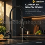 Profesionalna crna slavina za kuhinju sa oprugom i dve lule