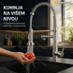 Jednoručna kuhinjska slavina sa oprugom i dve priključne cevi — inox