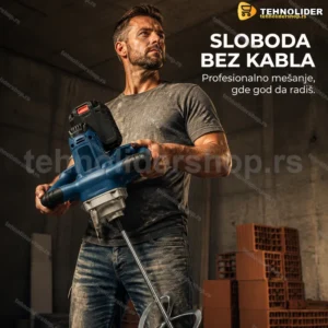 Aku mikser za malter, lepak i boju sa 2 baterije i punjačem