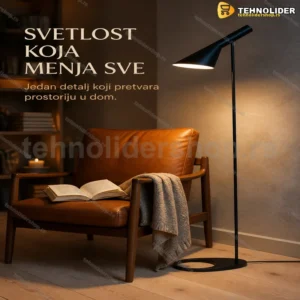 Retro podna lampa s nagnutim abažurom, visina 130 cm, grlo E27