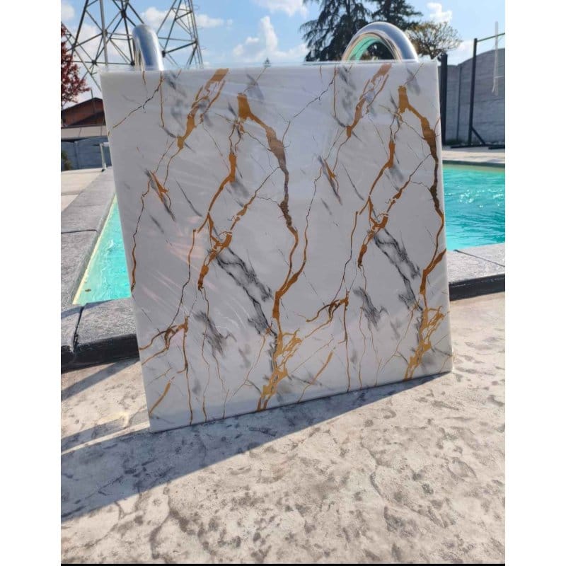 Samolepljivi zidni paneli beli mermer zlatne žile 60x60 cm, 10 kom zidni paneli beli mermer - prednja strana