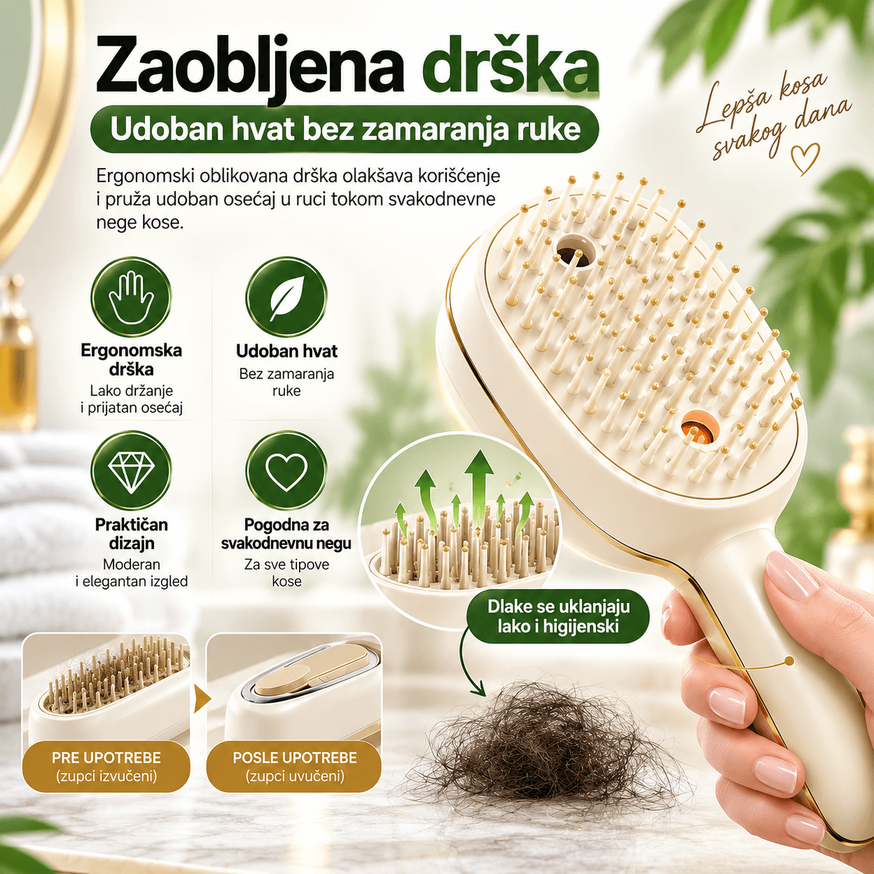 | Najbolja cena | TehnoliderShop Zaobljena ergonomska drška sprej četke za kosu