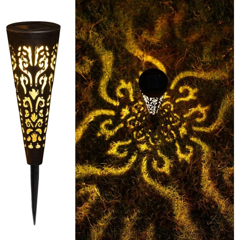 Solarne baštenske lampe — baklja sa ornamentom, 44 cm, zamenljiva baterija solarne baštenske lampe - u upotrebi