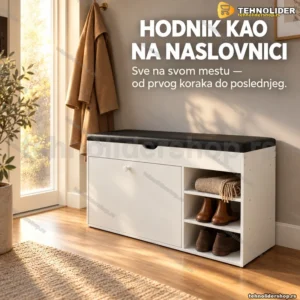 Beli cipelarnik sa tapaciranim sedištem za hodnik