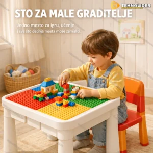 Dečiji sto za kockice 3u1 sa stolicom i pločom za crtanje