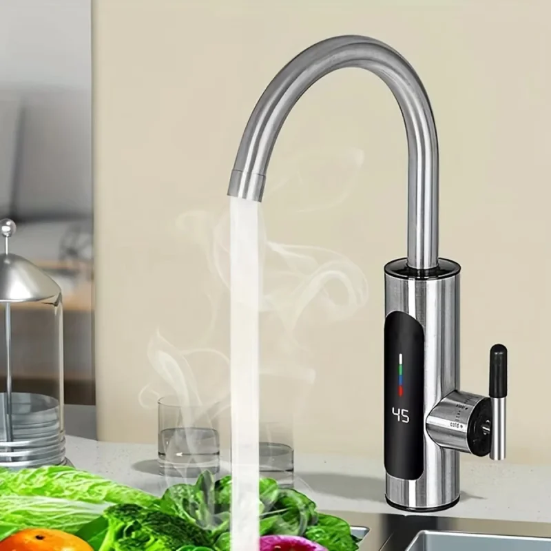 Inox slavina RY-019 sa protokom i grejačem 3000 W — displej protočna slavina RY-019 - prednja strana