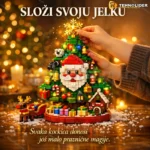 Jelka od kockica sa Deda Mrazom, sankama i osvetljenjem