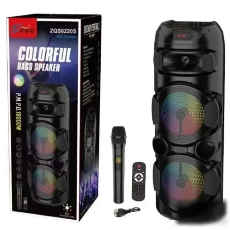 Karaoke zvučnik ZQS-8220S 40 W sa bežičnim mikrofonom i LED svetlima zvučnik ZQS-8220S - prednja strana